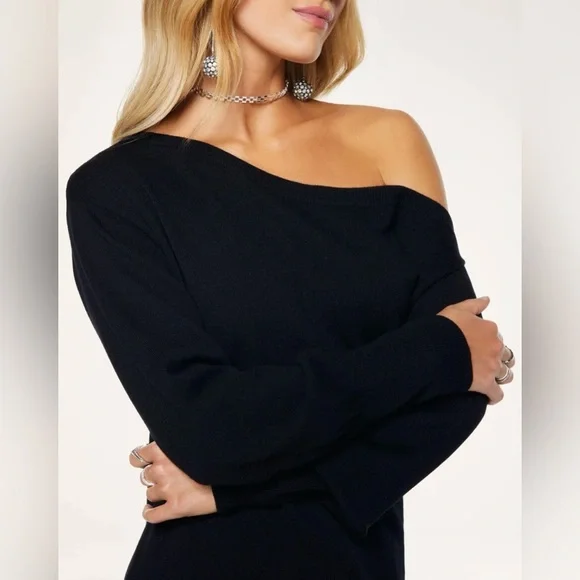 RAMY BROOK Kourtney Off-The-Shoulder Sweater Dress in Black - Picture 4 of 16